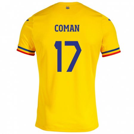 Kandiny Damen Rumänische Florinel Coman #17 Gelb Heimtrikot Trikot 24-26 T-Shirt