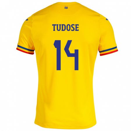 Kandiny Damen Rumänische Mario Tudose #14 Gelb Heimtrikot Trikot 24-26 T-Shirt