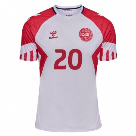Kandiny Damen Dänische Yussuf Poulsen #20 Weiß Auswärtstrikot Trikot 24-26 T-Shirt