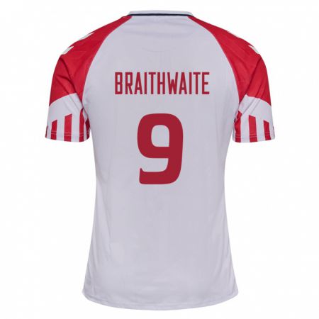 Kandiny Damen Dänische Martin Braithwaite #9 Weiß Auswärtstrikot Trikot 24-26 T-Shirt