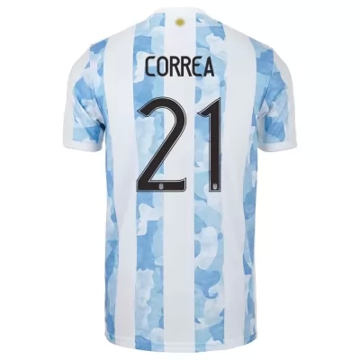 Damen Argentinische Fussballnationalmannschaft Angel Correa #21 Heimtrikot Blau Weiss 2021 Trikot