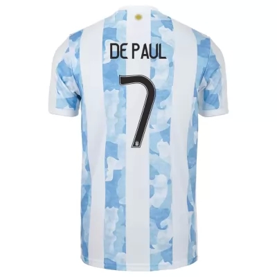 Damen Argentinische Fussballnationalmannschaft Rodrigo de Paul #7 Heimtrikot Blau Weiss 2021 Trikot