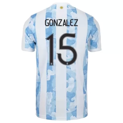 Kinder Argentinische Fussballnationalmannschaft Nicolas Gonzalez #15 Heimtrikot Blau Weiss 2021 Trikot