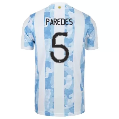 Kinder Argentinische Fussballnationalmannschaft Leandro Paredes #5 Heimtrikot Blau Weiss 2021 Trikot