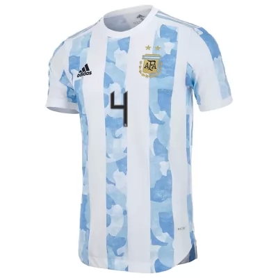 Kinder Argentinische Fussballnationalmannschaft Gonzalo Montiel #4 Heimtrikot Blau Weiss 2021 Trikot