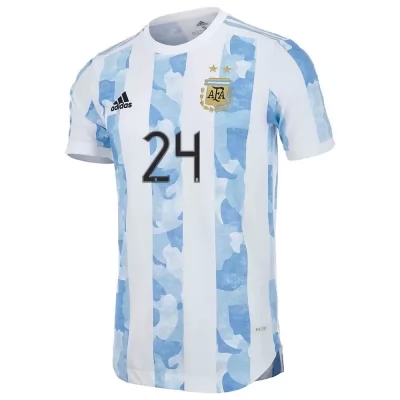 Kinder Argentinische Fussballnationalmannschaft Papu Gomez #24 Heimtrikot Blau Weiss 2021 Trikot