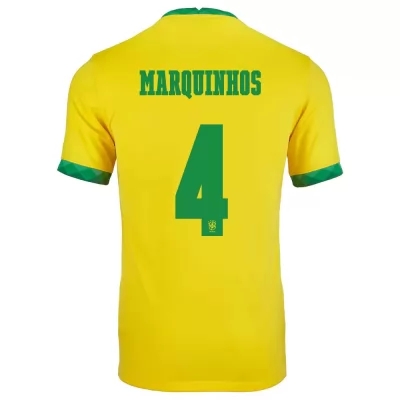 Herren Brasilianische Fussballnationalmannschaft Marquinhos #4 Heimtrikot Gelb 2021 Trikot