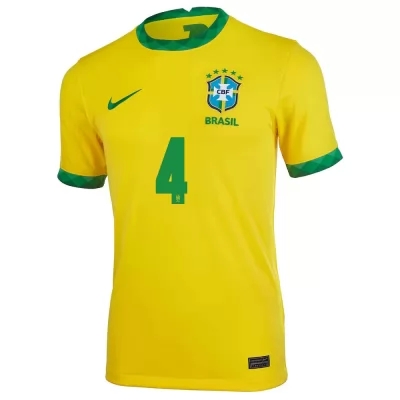 Kinder Brasilianische Fussballnationalmannschaft Marquinhos #4 Heimtrikot Gelb 2021 Trikot