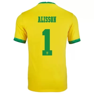 Kinder Brasilianische Fussballnationalmannschaft Alisson #1 Heimtrikot Gelb 2021 Trikot