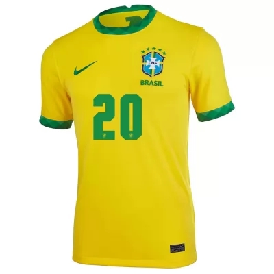 Kinder Brasilianische Fussballnationalmannschaft Roberto Firmino #20 Heimtrikot Gelb 2021 Trikot
