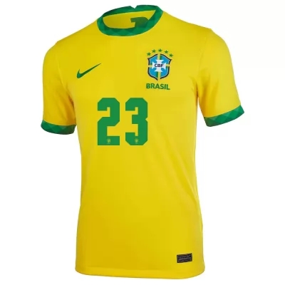 Kinder Brasilianische Fussballnationalmannschaft Ederson #23 Heimtrikot Gelb 2021 Trikot