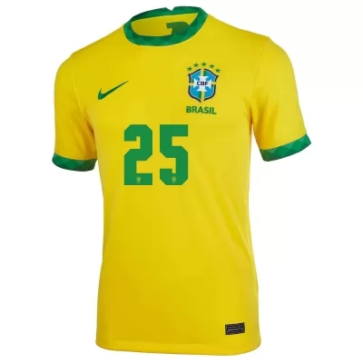 Kinder Brasilianische Fussballnationalmannschaft Douglas Luiz #25 Heimtrikot Gelb 2021 Trikot