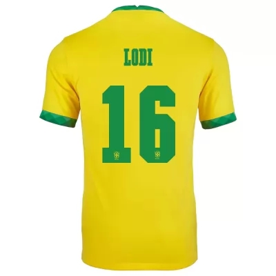 Damen Brasilianische Fussballnationalmannschaft Renan Lodi #16 Heimtrikot Gelb 2021 Trikot