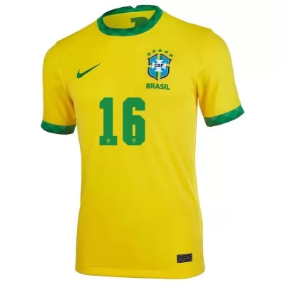 Kinder Brasilianische Fussballnationalmannschaft Renan Lodi #16 Heimtrikot Gelb 2021 Trikot