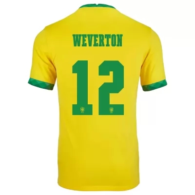 Kinder Brasilianische Fussballnationalmannschaft Weverton #12 Heimtrikot Gelb 2021 Trikot
