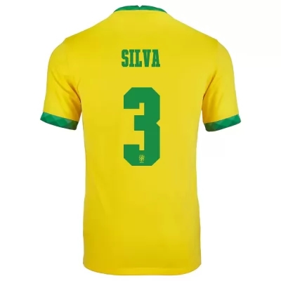 Kinder Brasilianische Fussballnationalmannschaft Thiago Silva #3 Heimtrikot Gelb 2021 Trikot