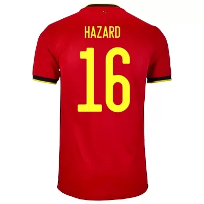 Damen Belgische Fussballnationalmannschaft Thorgan Hazard #16 Heimtrikot Rot 2021 Trikot