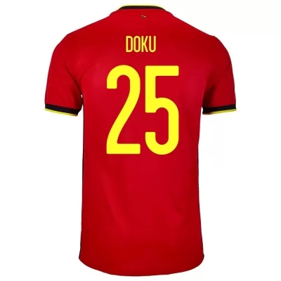 Kinder Belgische Fussballnationalmannschaft Jeremy Doku #25 Heimtrikot Rot 2021 Trikot