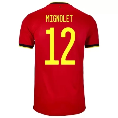 Kinder Belgische Fussballnationalmannschaft Simon Mignolet #12 Heimtrikot Rot 2021 Trikot