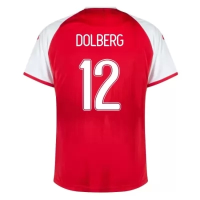 Kinder Dänische Fussballnationalmannschaft Kasper Dolberg #12 Heimtrikot Rot 2021 Trikot