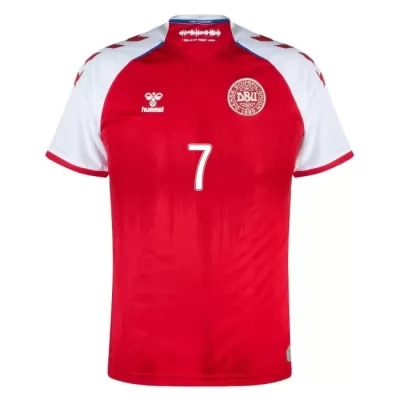 Damen Dänische Fussballnationalmannschaft Robert Skov #7 Heimtrikot Rot 2021 Trikot