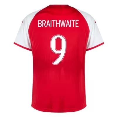 Kinder Dänische Fussballnationalmannschaft Martin Braithwaite #9 Heimtrikot Rot 2021 Trikot