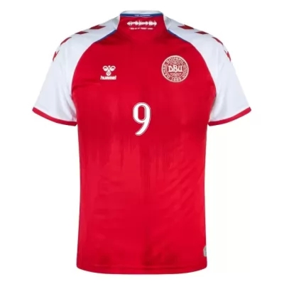 Kinder Dänische Fussballnationalmannschaft Martin Braithwaite #9 Heimtrikot Rot 2021 Trikot