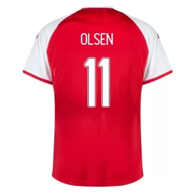Kinder Dänische Fussballnationalmannschaft Andreas Skov Olsen #11 Heimtrikot Rot 2021 Trikot