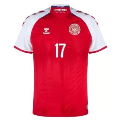 Kinder Dänische Fussballnationalmannschaft Jens Stryger Larsen #17 Heimtrikot Rot 2021 Trikot