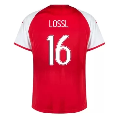 Kinder Dänische Fussballnationalmannschaft Jonas Lossl #16 Heimtrikot Rot 2021 Trikot