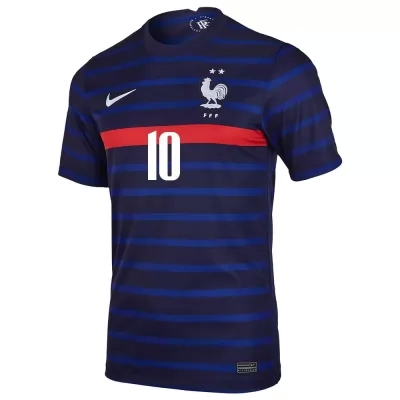Herren Französische Fussballnationalmannschaft Kylian Mbappe #10 Heimtrikot Dunkelblau 2021 Trikot