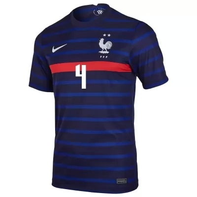 Kinder Französische Fussballnationalmannschaft Raphaël Varane #4 Heimtrikot Dunkelblau 2021 Trikot