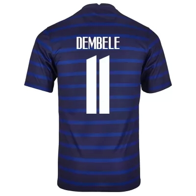 Kinder Französische Fussballnationalmannschaft Ousmane Dembele #11 Heimtrikot Dunkelblau 2021 Trikot