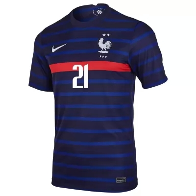 Damen Französische Fussballnationalmannschaft Lucas Hernandez #21 Heimtrikot Dunkelblau 2021 Trikot
