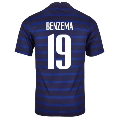 Kinder Französische Fussballnationalmannschaft Karim Benzema #19 Heimtrikot Dunkelblau 2021 Trikot