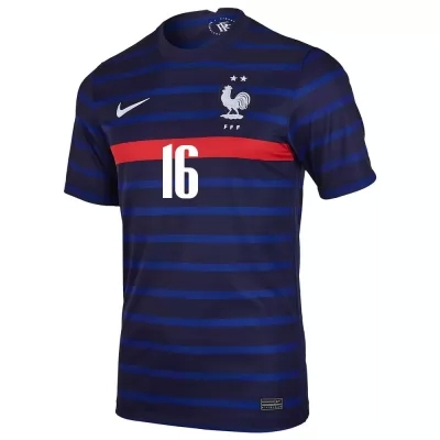 Damen Französische Fussballnationalmannschaft Steve Mandanda #16 Heimtrikot Dunkelblau 2021 Trikot