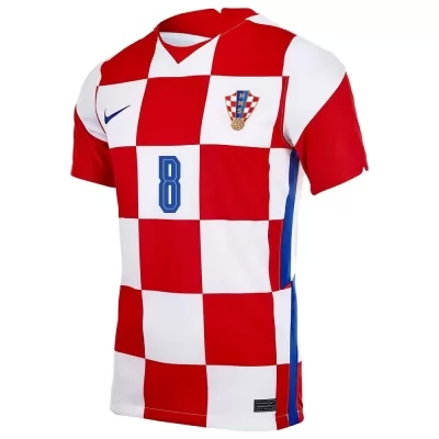 Damen Kroatische Fussballnationalmannschaft Mateo Kovacic #8 Heimtrikot Rot Weiß 2021 Trikot