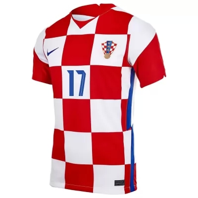 Herren Kroatische Fussballnationalmannschaft Ante Rebic #17 Heimtrikot Rot Weiß 2021 Trikot