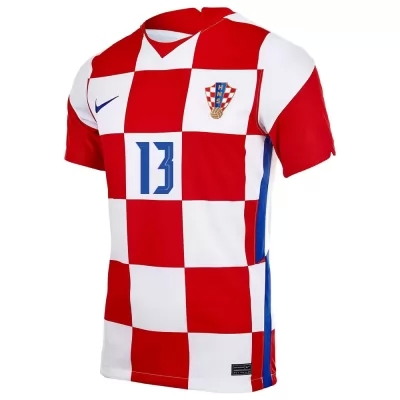 Herren Kroatische Fussballnationalmannschaft Nikola Vlasic #13 Heimtrikot Rot Weiß 2021 Trikot