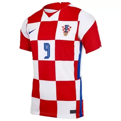 Kinder Kroatische Fussballnationalmannschaft Andrej Kramaric #9 Heimtrikot Rot Weiß 2021 Trikot