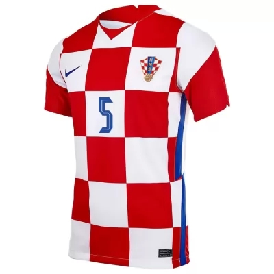 Kinder Kroatische Fussballnationalmannschaft Duje Caleta-car #5 Heimtrikot Rot Weiß 2021 Trikot