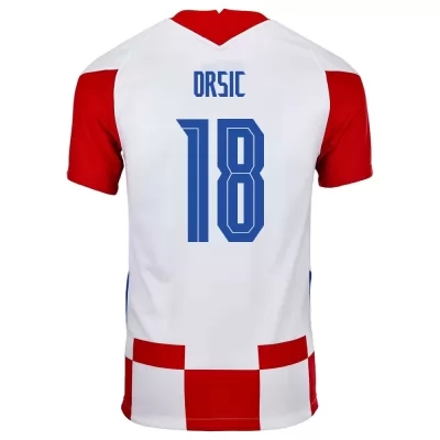 Kinder Kroatische Fussballnationalmannschaft Mislav Orsic #18 Heimtrikot Rot Weiß 2021 Trikot