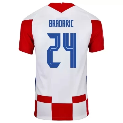 Kinder Kroatische Fussballnationalmannschaft Domagoj Bradaric #24 Heimtrikot Rot Weiß 2021 Trikot
