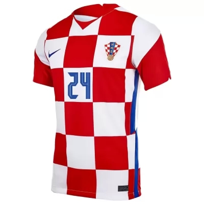 Kinder Kroatische Fussballnationalmannschaft Domagoj Bradaric #24 Heimtrikot Rot Weiß 2021 Trikot
