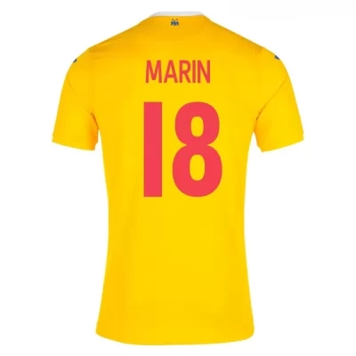 Kinder Rumänische Fussballnationalmannschaft Razvan Marin #18 Heimtrikot Gelb 2021 Trikot