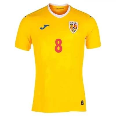 Herren Rumänische Fussballnationalmannschaft Alexandru Cicaldau #8 Heimtrikot Gelb 2021 Trikot