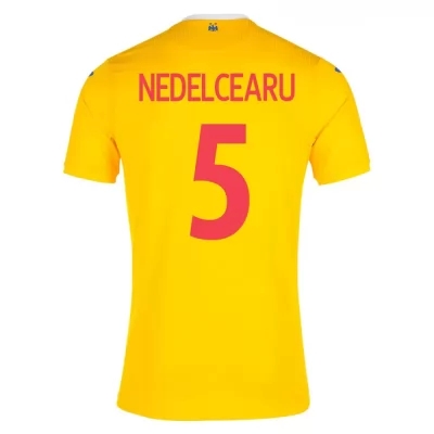 Herren Rumänische Fussballnationalmannschaft Ionut Nedelcearu #5 Heimtrikot Gelb 2021 Trikot