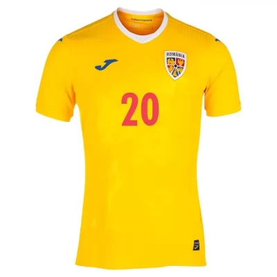 Kinder Rumänische Fussballnationalmannschaft Constantin Budescu #20 Heimtrikot Gelb 2021 Trikot