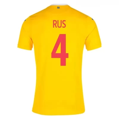 Kinder Rumänische Fussballnationalmannschaft Adrian Rus #4 Heimtrikot Gelb 2021 Trikot