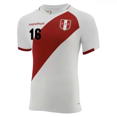 Herren Peruanische Fussballnationalmannschaft Marcos Lopez #16 Heimtrikot Weiß 2021 Trikot